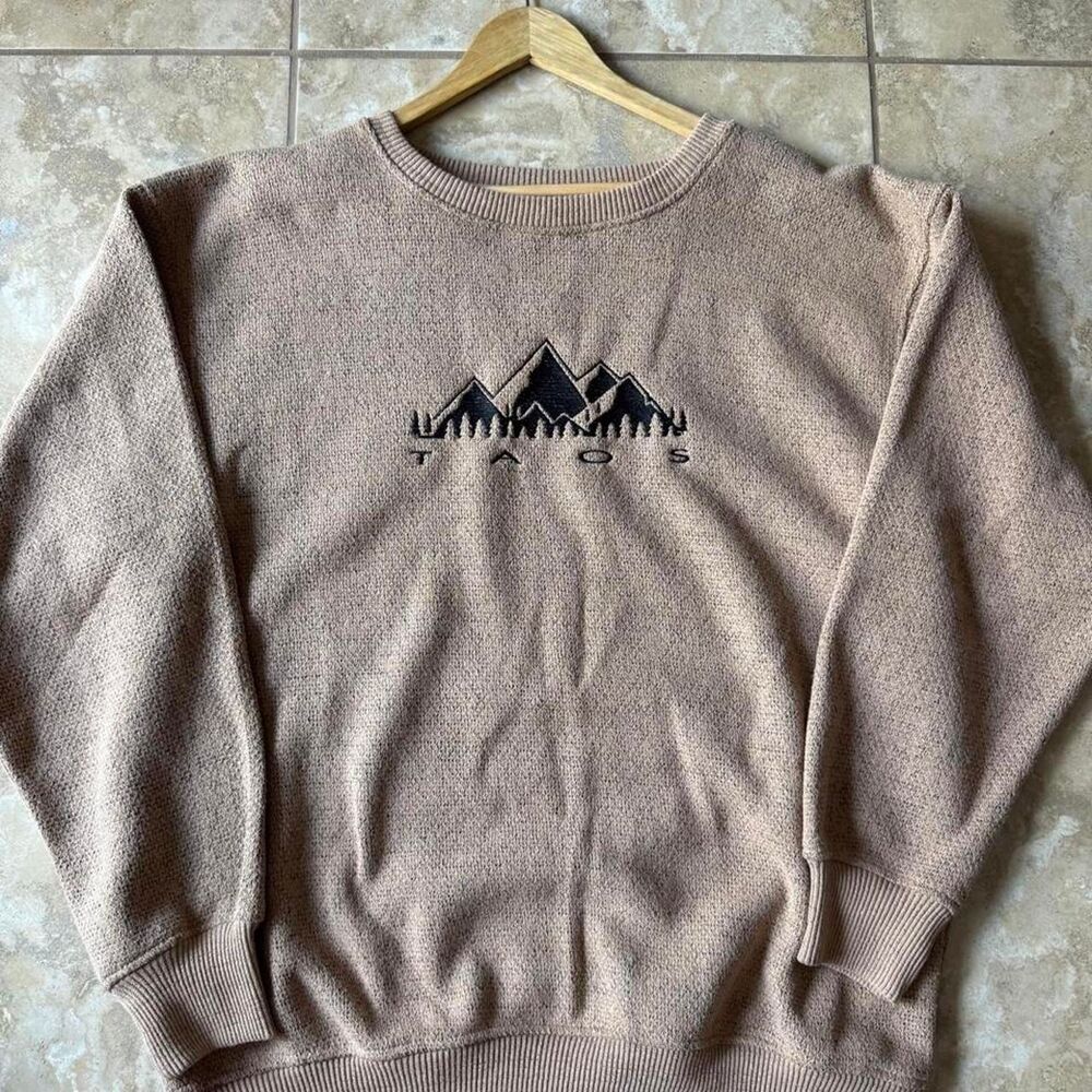 Vintage 1990s Renegade Club Taos New Mexico Mountain Knit Crewneck Sweatshirt XL